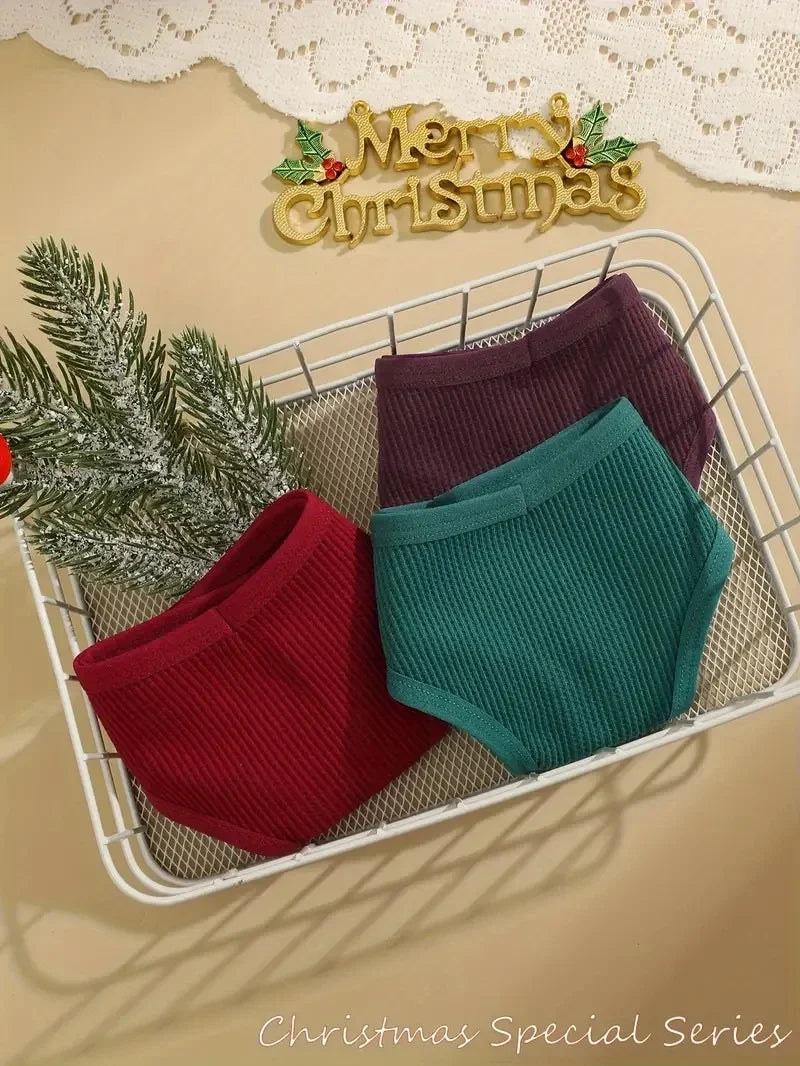 3Pcs Women Christmas Waffle Style G-string Cotton Panties Ladies Soft Thongs Female S-XL Low-Rise T-Back Panties Bikini Bikini
