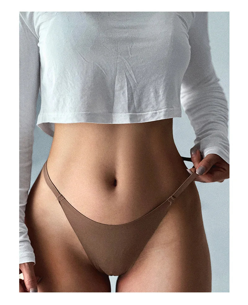 Ice Silk Seamless Women Thong Low Waist Sexy G String Quick Drying Panties Simple Underwear Traceless Thin Sports Yoga Briefs