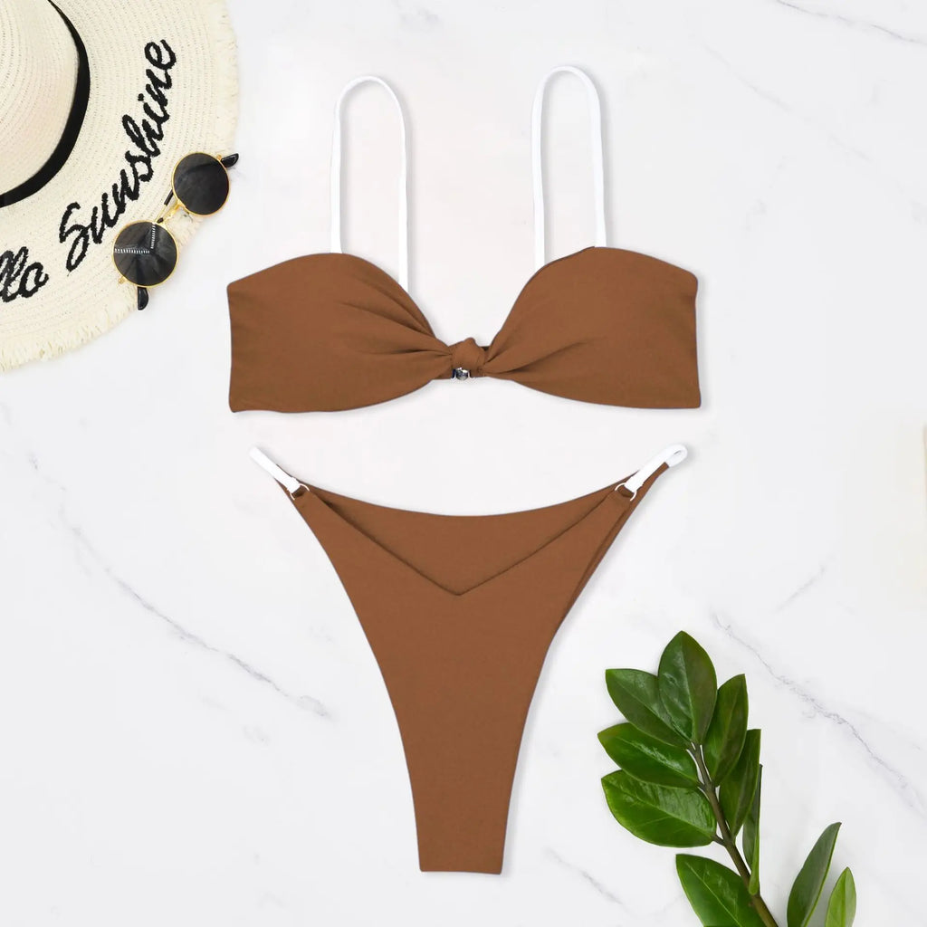 Sexy Bikini Swimsuit Women's Separate Thickened High Elasticity Swimming Costume with Chest Pad No Steel Support for Water