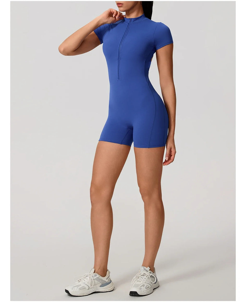 Hearuisavy Summer Women's Short Sleeved Sports Overalls Running Yoga Jumpsuit High Stretch Push Up Fitness Bodysuit With Zipper