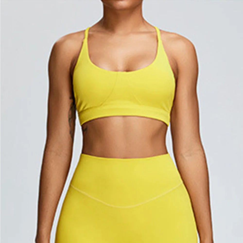 Solid Color Cross Back Women Fitness Underwear Sports Bra Running Top Gym Yoga Athletic Tight Workout Jog Soft With Backless Bra