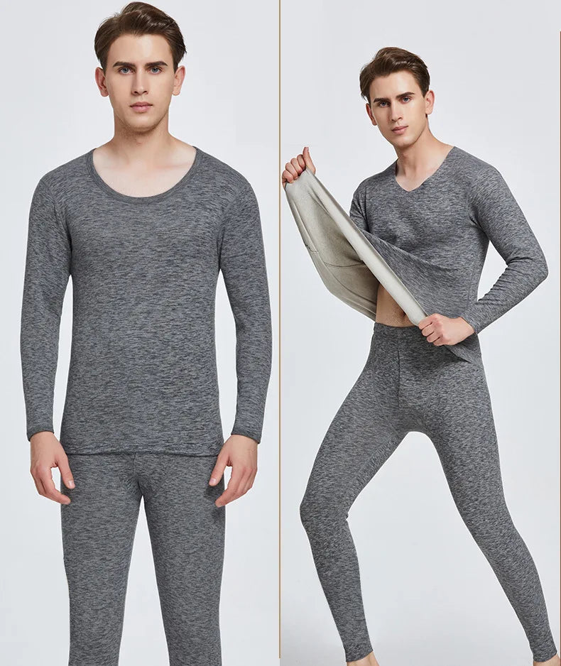 Wool Silk Thermal Underwear Set Double-sided Cashmere Long Johns Plus Cashmere Thick Autumn Winter for Men Women Warm Underwear