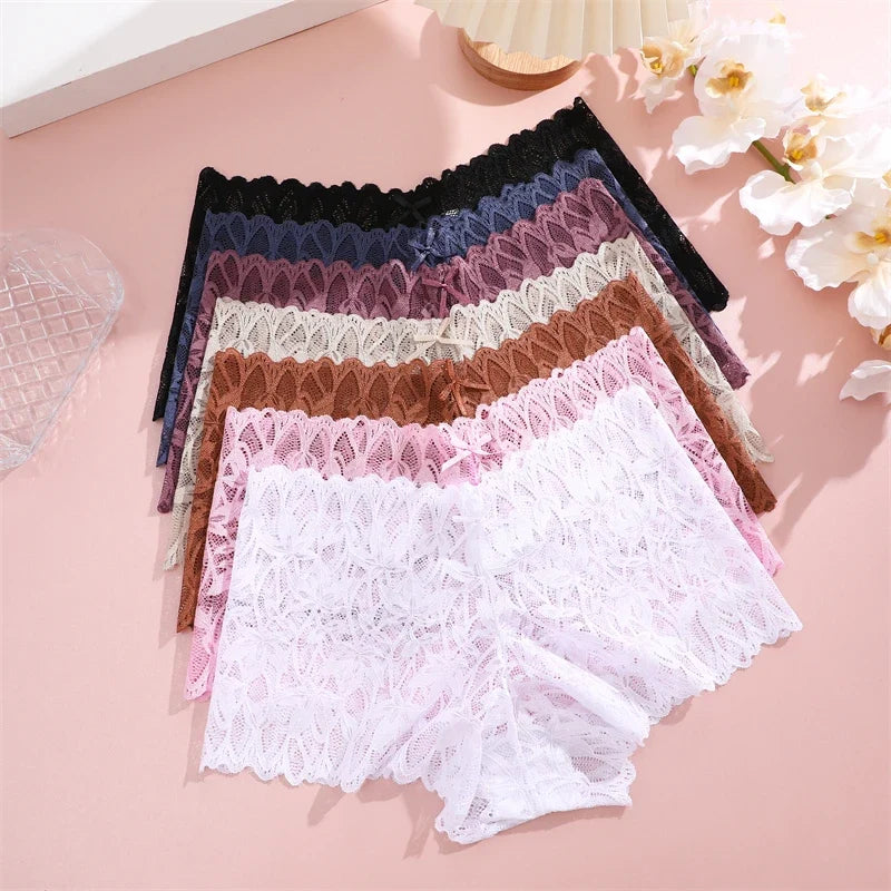 Women Lace Boyshort Panties Low-Rise Sexy Underwear Trendy Floral Underpants Female Sexy Boyshort Panties Ladies Lingerie
