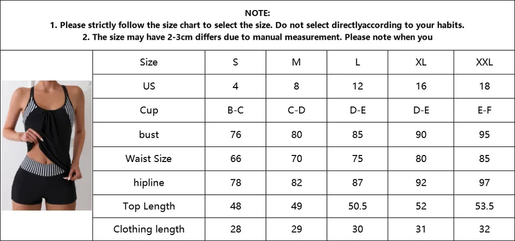 Women's Conservative Two Piece Swimsuit Black Stripe Print Patchwork Crop Top Tankini Set Beach Bathing Suit High Waist Swimwear
