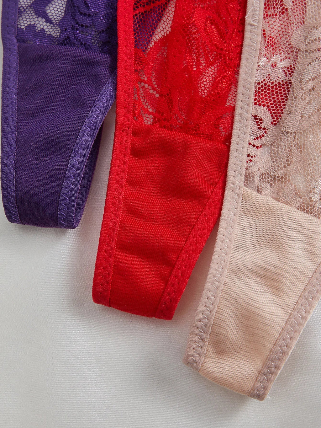 3-Pack Women's Sexy Lace Panties Underwear, Adjustable Strap Floral Lace Sheer Mesh Sexy Thong