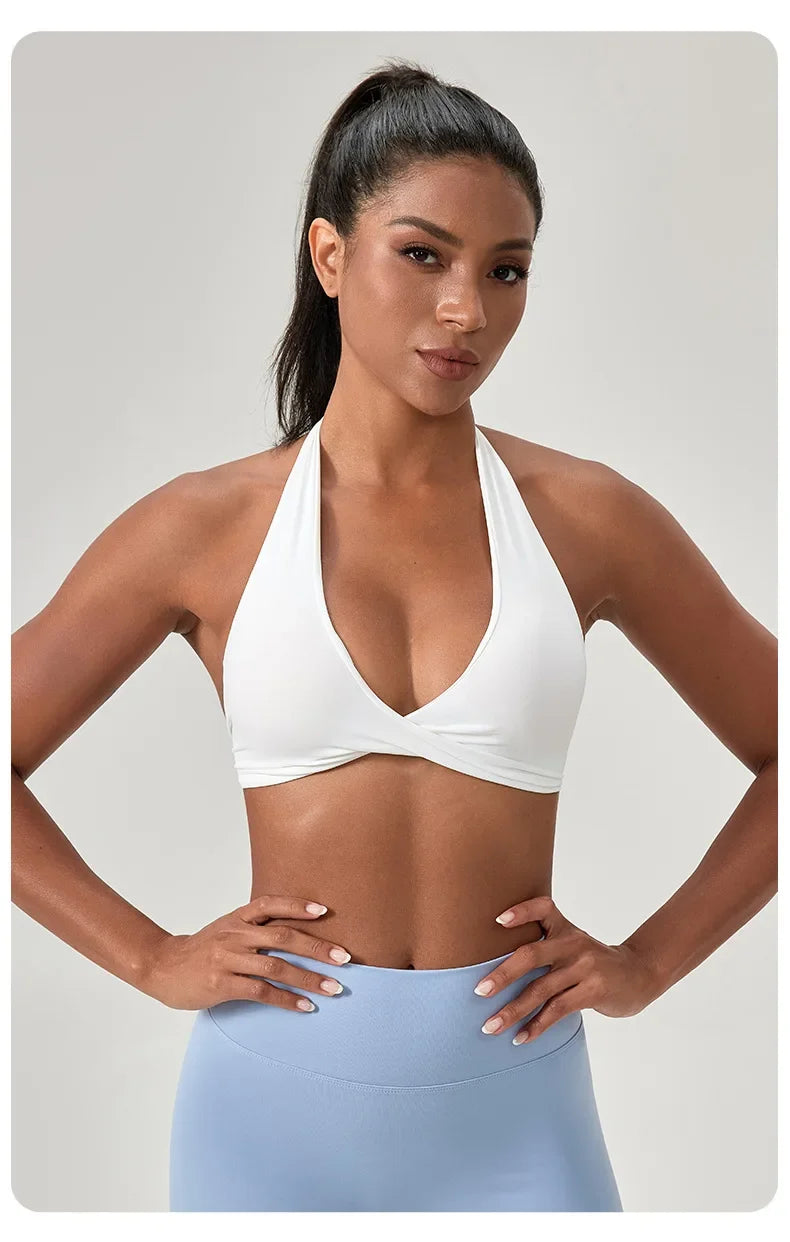 Women's Yoga Bra Halter Back Fitness Underwear Sexy Wire-Free Sports Vest Comfortable Breathable Bra