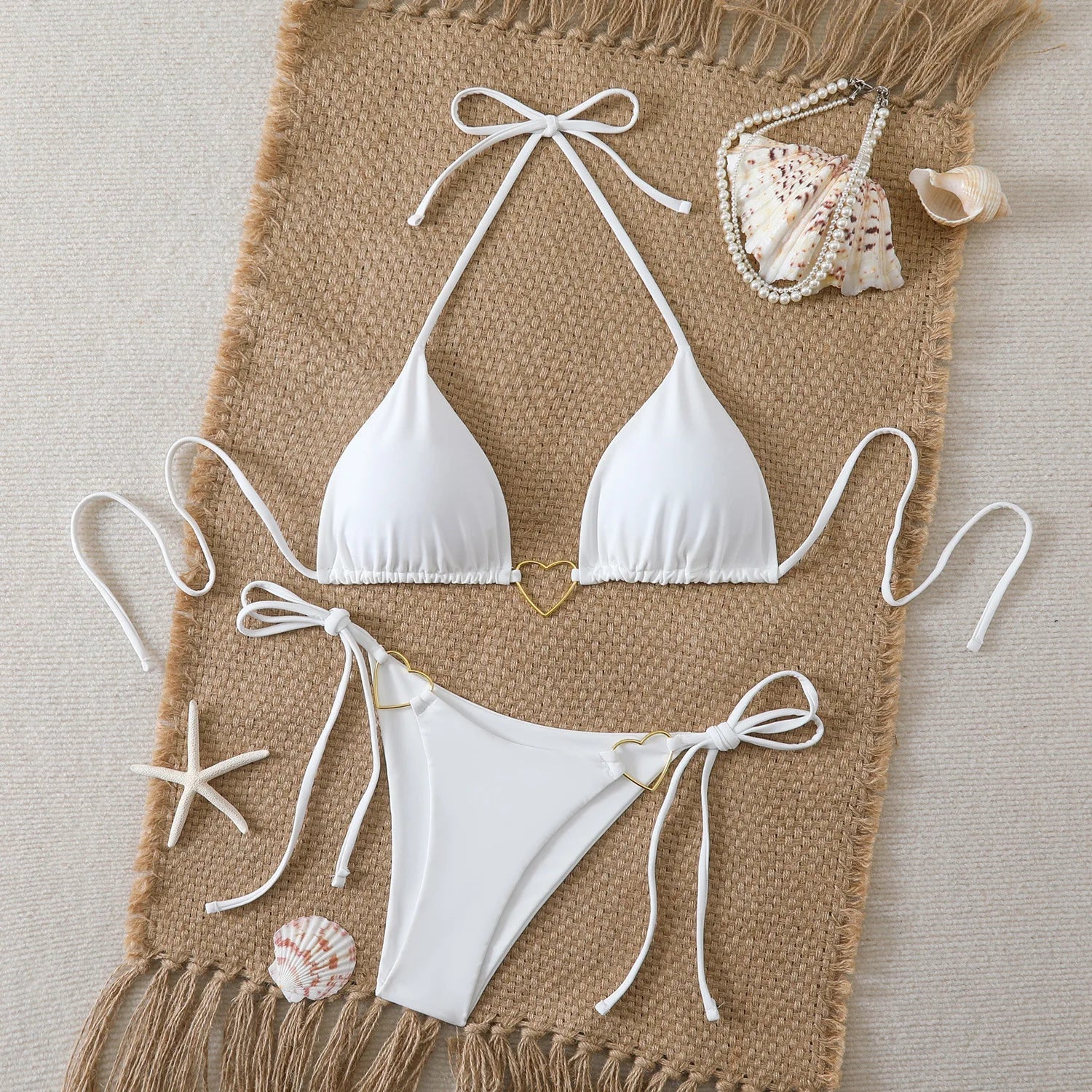 Sexy Metal Heart Ornament Bikini Set 2026 Women Blue Pink Halter Push Up Bra Thong Swimsuit Beach Bathing Suit Vacation Swimwear