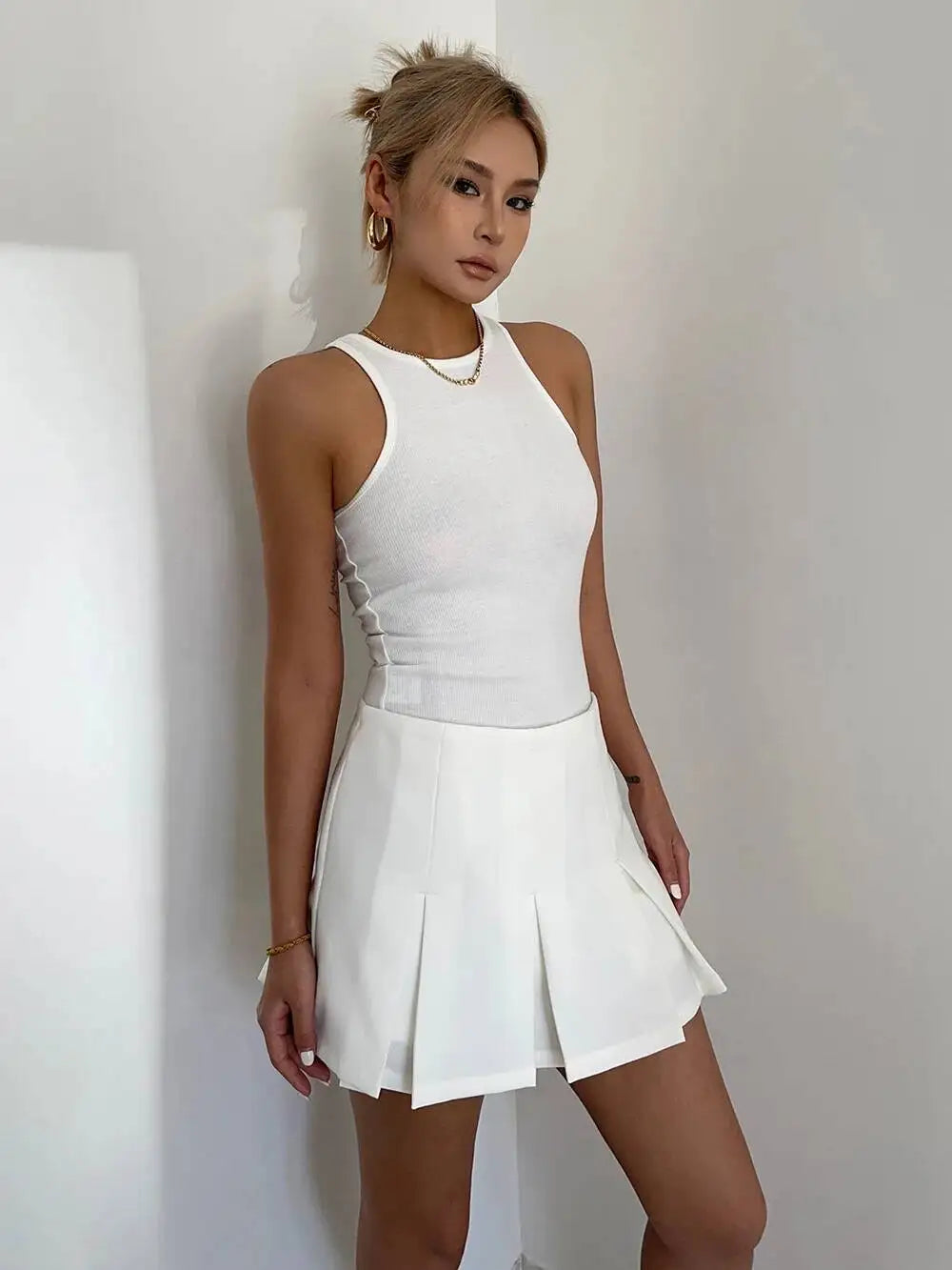 WOMENGAGA American High Street A-line Short Unif School Girl Fairy Grunge Skirt High Waist Pleated Skorts Streetwear Lovely HM2O