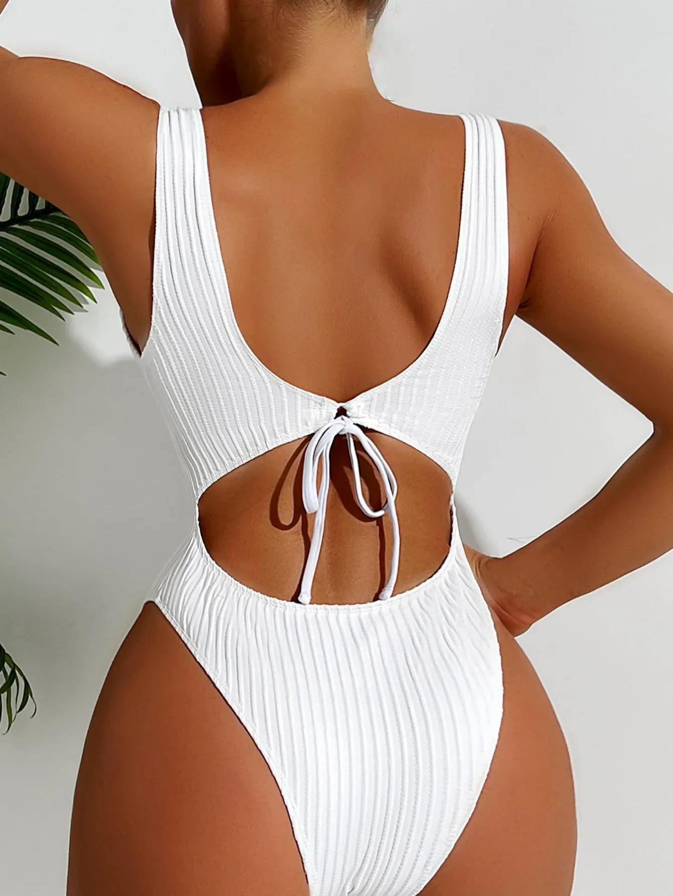 White Black One Piece Swimsuit for Women Summer Beach Vacation Ribbed Monokini Slim Backless Bathing Suit Tummy Control Swimwear