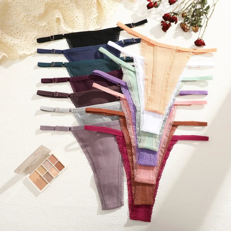 4Pcs Cotton Lace Panties Sexy G-String Women's Underwear Low Waist Comfortable Lingerie Briefs Adjustable Waist Thong Intimates