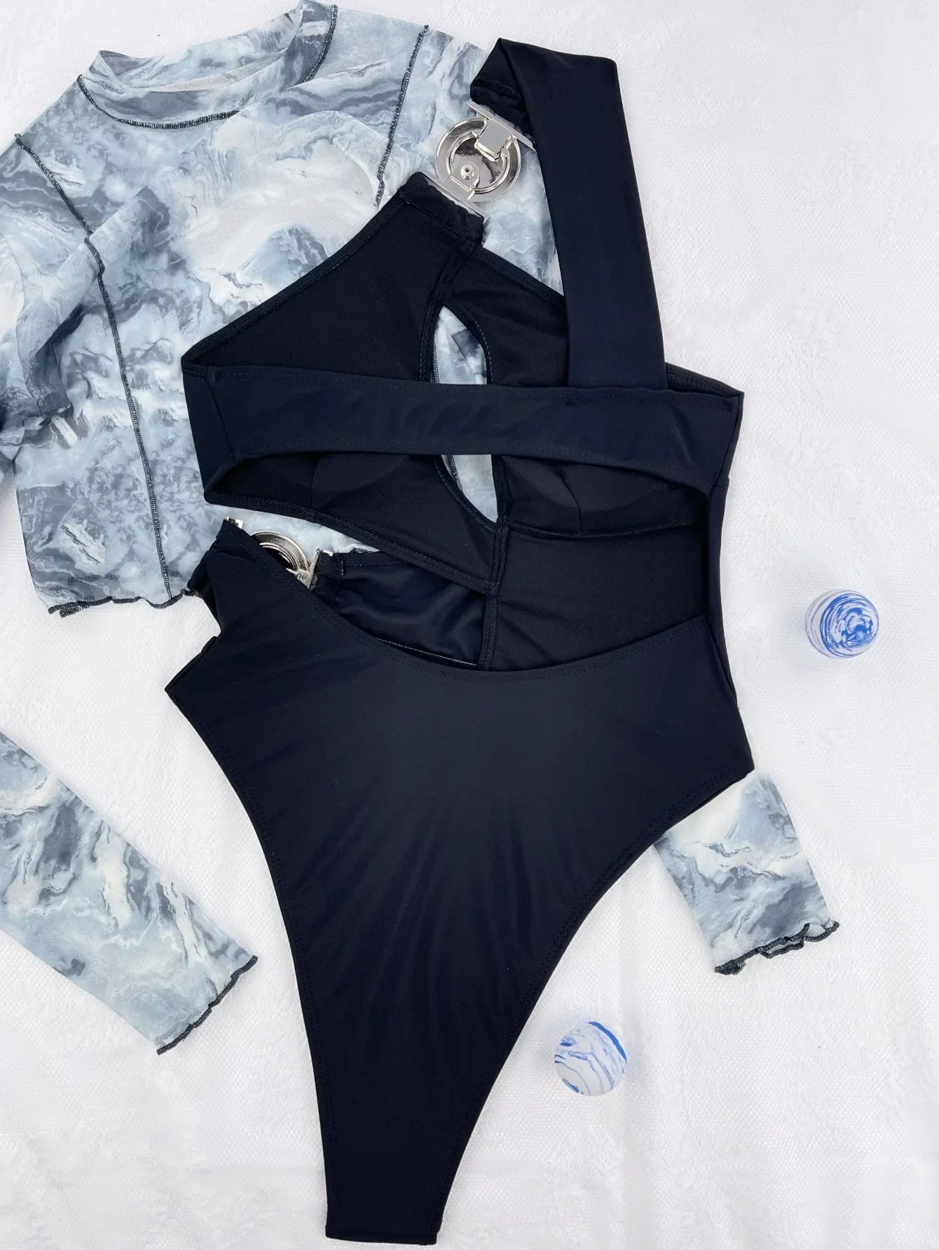 Sexy One Shoulder Swimsuit Woman 2024 Solid Black Hollow Out Buckle One Piece Swimwear Beach Bathing Suit Backless Monokini