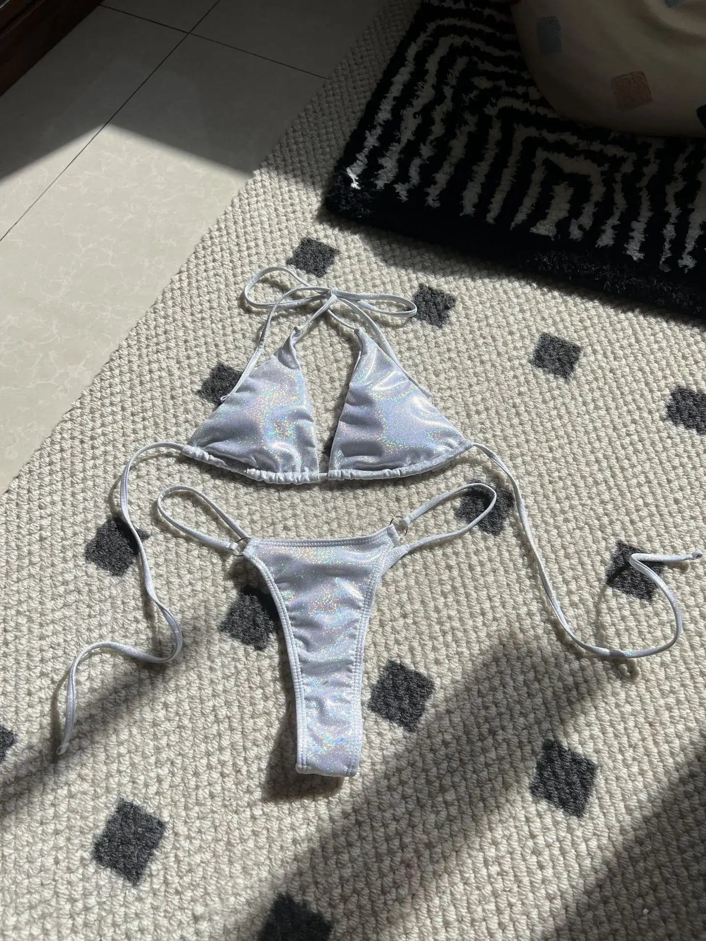 2026 Glitter Sparkling High Cut Halter Bikini Female Swimsuit Women Swimwear Two-pieces Bikini set Bather Bathing Suit Swim