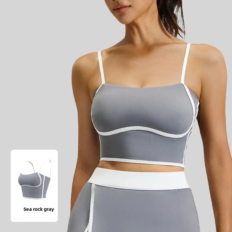 Summer Hot Sale Solid Color Women Fitness Bra Tights Yoga Vest High Strength Shockproof Gym Sports Top Push Up with Chest Pad