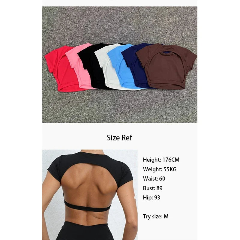 Hearuisavy Summer Sports Shirts Breathable Workout Tops Fitness Sportswear Backless Yoga Clothing Sport Crop Tops Women Gym Top