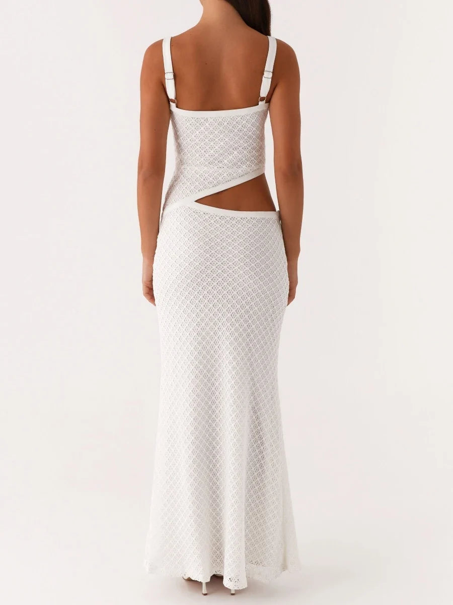 Fashion Cut Out Women Long Dresses Elegant Party Stylish Solid Maxi Dress Sleeveless Spaghetti Strap Slim Bodycon Dress Vestidos