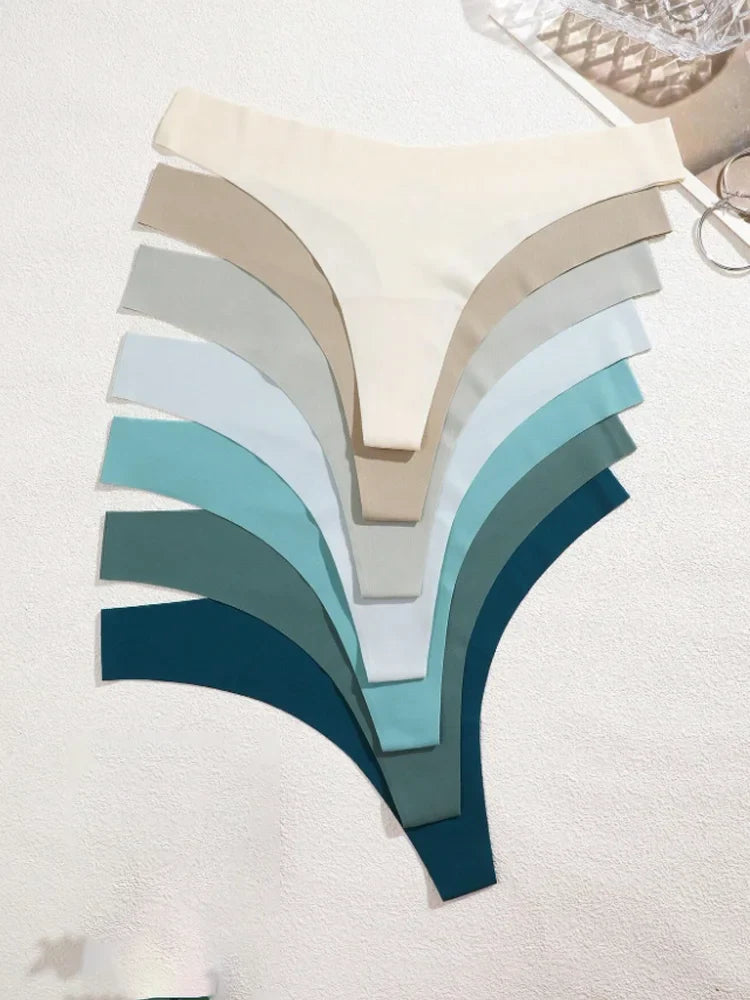8PCS/Set Seamless Ice Silk Panties Women V-Waist Underwear Sexy Sports Briefs Panties Female Soft Ultra-thin Lingerie G-string
