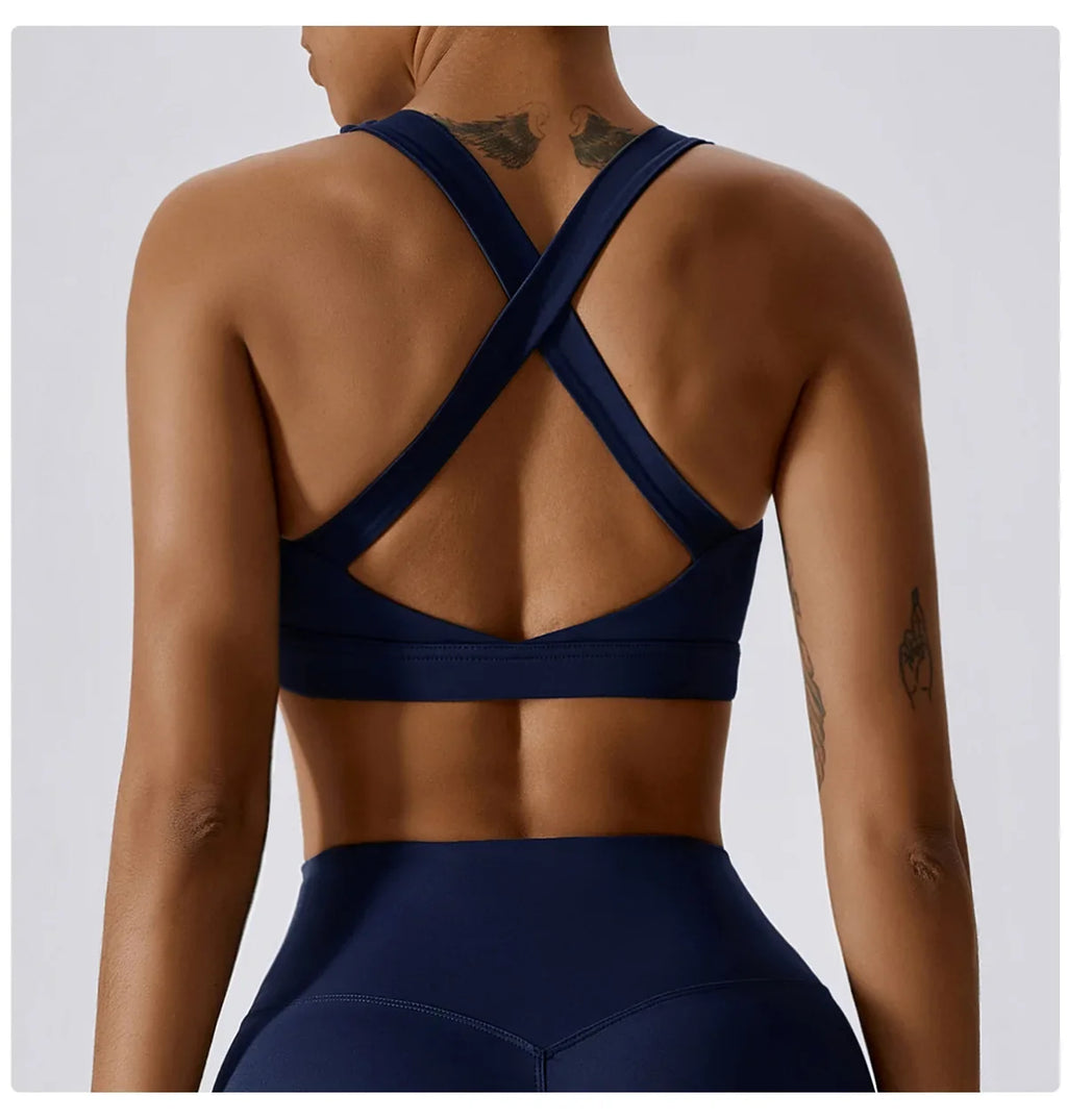 Crossed Shoulder Strap Yoga Bra Chest Pad Running Sports Bra Gym Top Women Stretch Pull Up Underwear Women Vest Fitness Tank Top