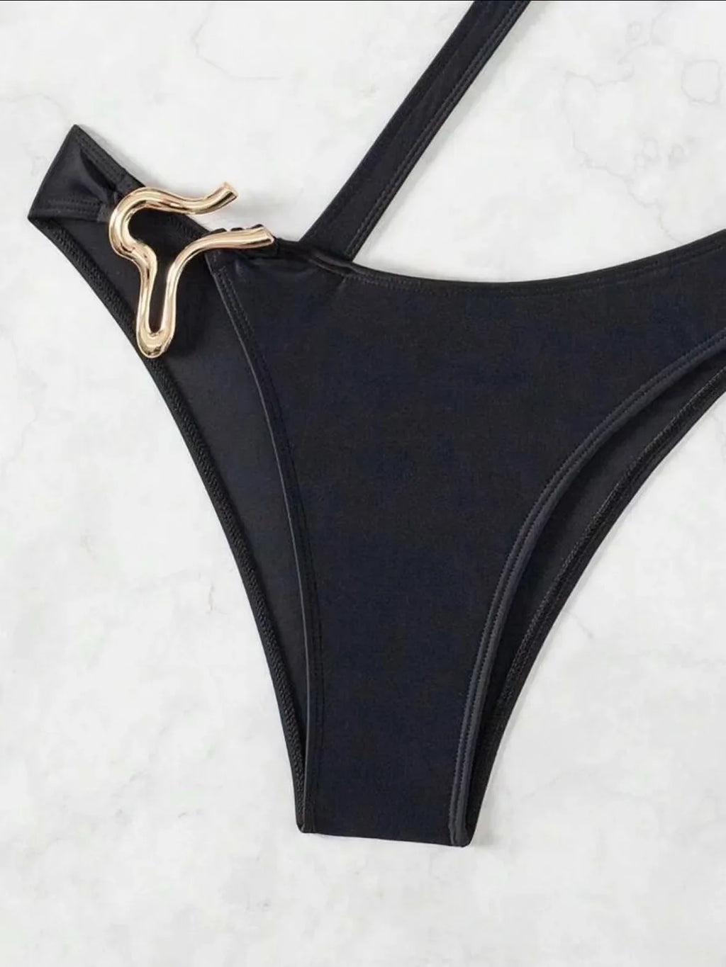 2026 Women's Sexy Black Cut-Out Bikini One Shoulder Metal Designer Backless Thong One-Piece Swimsuit Summer Swimsuit бикини