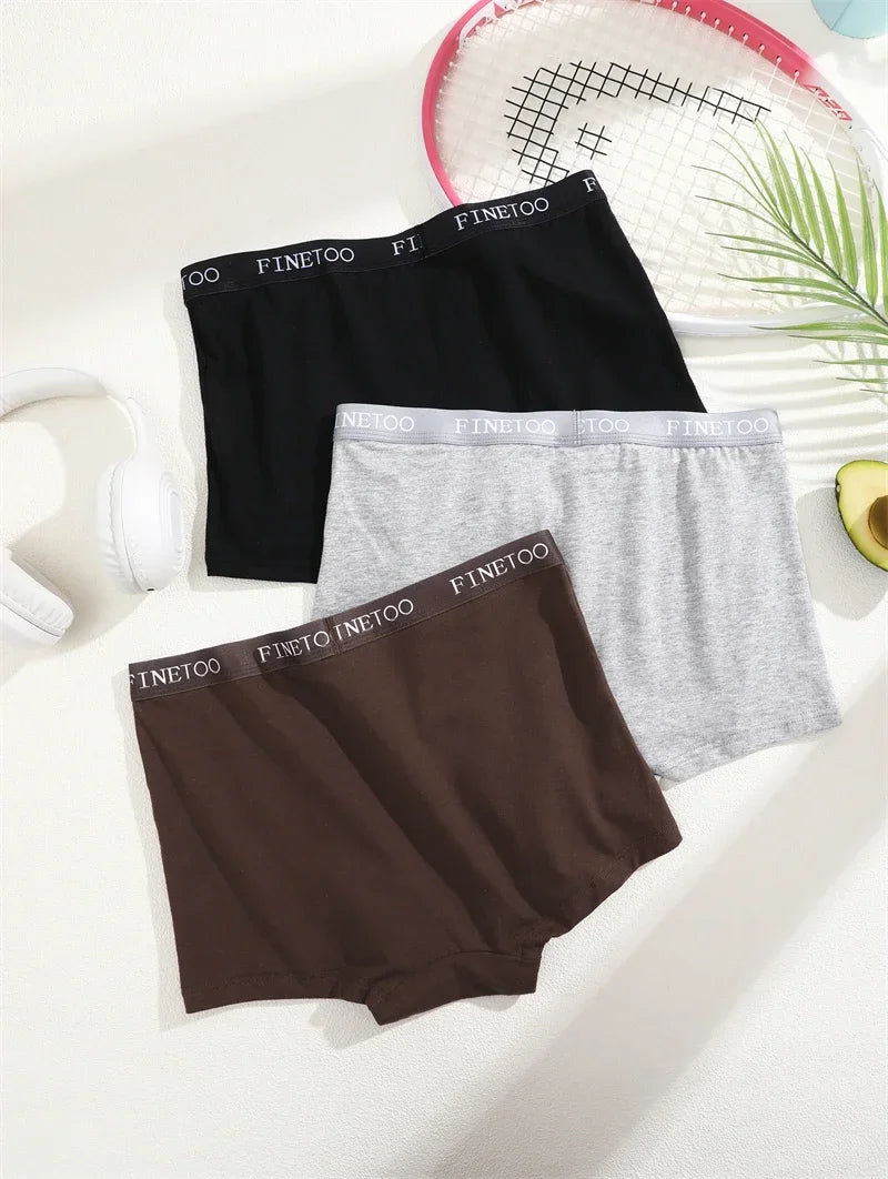 3Pcs Women's Cotton Boxers Panties Seamless Sports Underwear Female Solid Color Briefs Lingerie Intimate Underpant Finetoo S-XXL
