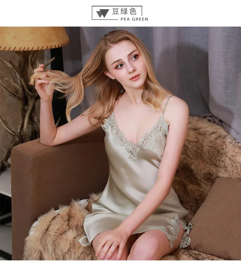 100% Pure Silk Pajamas for Women Mulberry Silk Sexy Silk Suspenders for Women Sexy Nightwear Women's Nightie Sleepwear