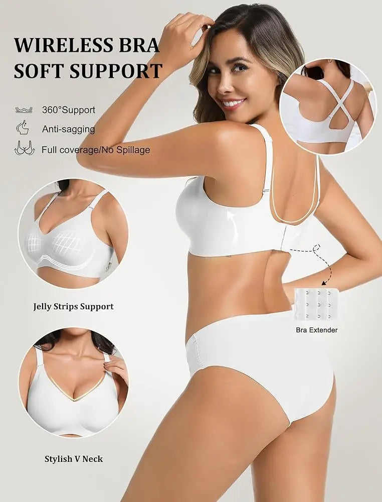 Women's Jelly Seamless Wire-Free Bra Full Cup Thin Mold Soft Support Underwear Plus Size Comfortable High Elasticity Bra