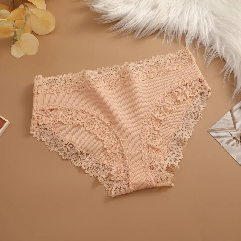 4Pcs Sexy Cotton Lace Panty Women Low Waist Panties Underwear S-XL Solid Color Ladies Briefs Lingere Underware Comfortable Women