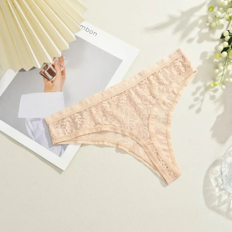 3Pcs/Set Women Sexy Lace Panties Lingerie Floral Sexy Low Waist Deep Color Thongs Ladies Underwear Fashion Soft Underpants S-XL