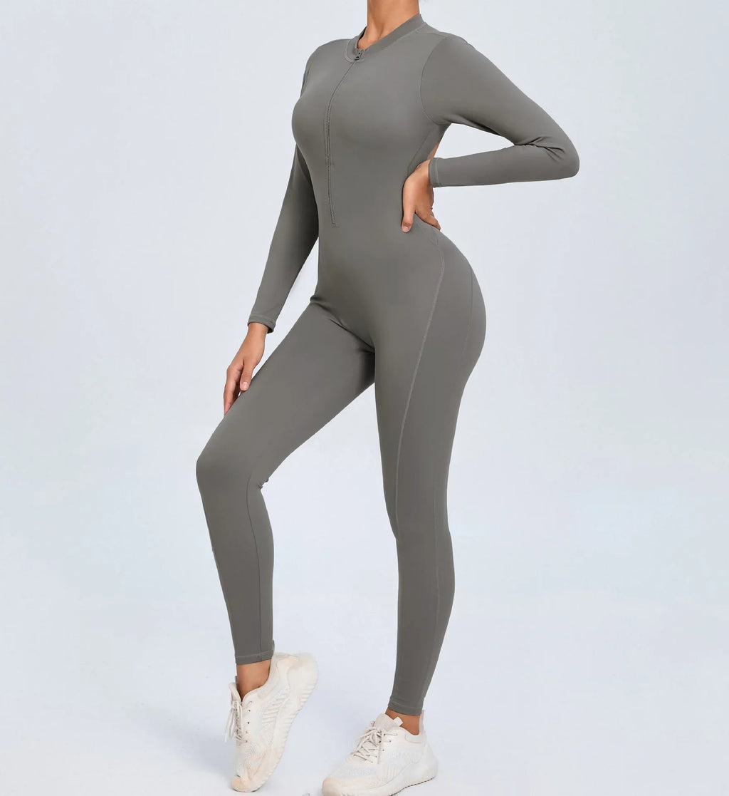 Hearuisavy Summer V Back Sports Jumpsuit Yoga Clothes Rompers Women Long Sleeveles Workout Bodysuits Backless One-piece Suit