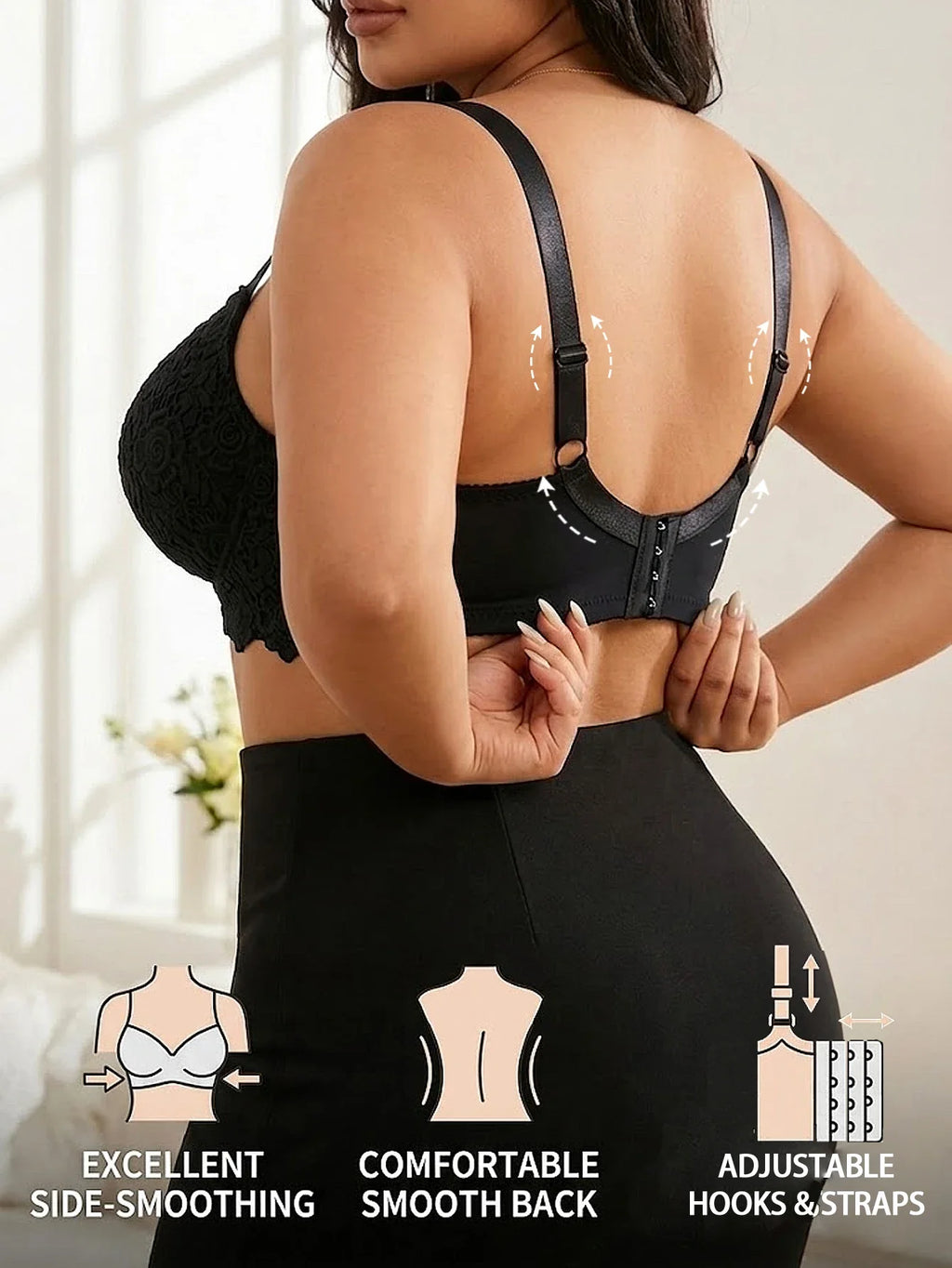 Women's Plus Size Lace Push Up Bra Underwire Side Support Anti-Sagging with Wide Adjustable Straps Brassiere