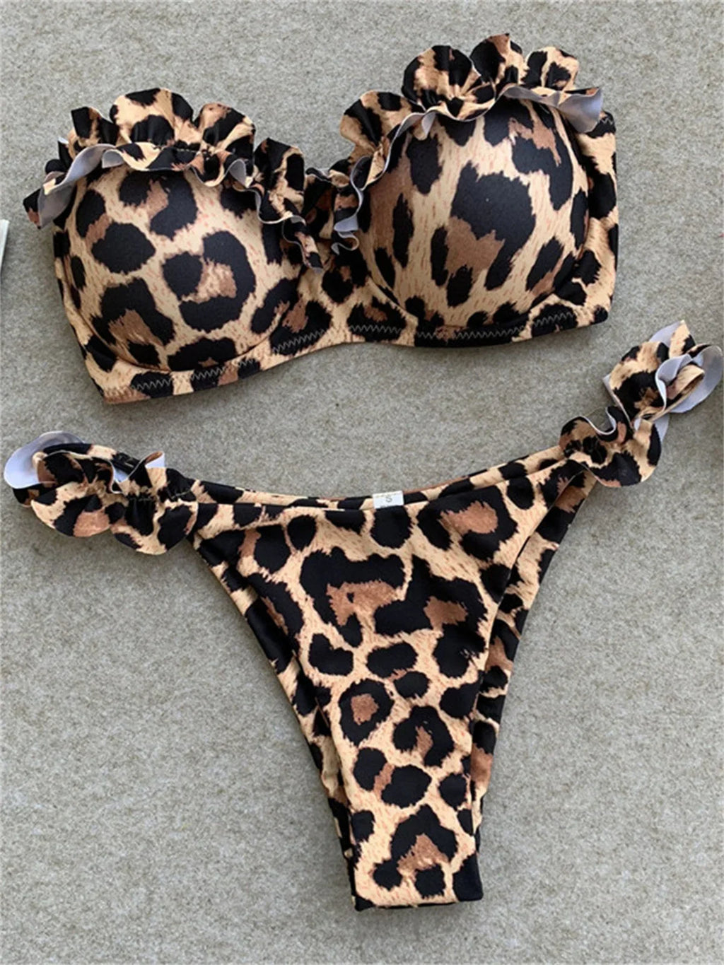 Sexy Animal Print Leopard Bikini Push Up Swimsuit Women Bikinis Sets 2026 Brazilian Bathing Suit Bandeau Beach Thong Swimwear