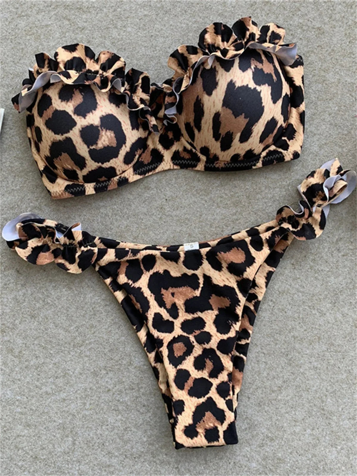 Sexy Animal Print Leopard Bikini Push Up Swimsuit Women Bikinis Sets 2026 Brazilian Bathing Suit Bandeau Beach Thong Swimwear
