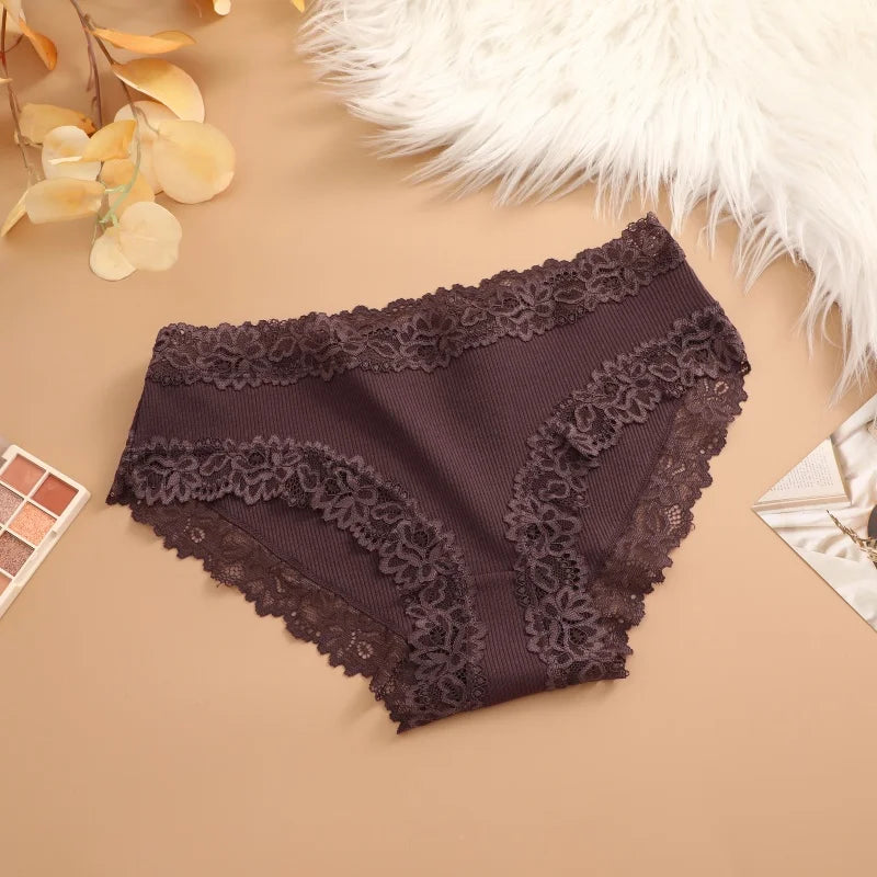 4Pcs Sexy Cotton Lace Panty Women Low Waist Panties Underwear S-XL Solid Color Ladies Briefs Lingere Underware Comfortable Women