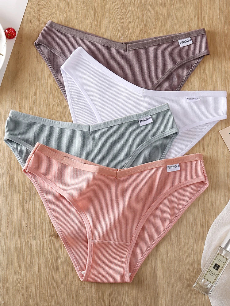 3PCS Women Cotton Panties Female Sexy Intimates Low Rise G-String Thongs Ladies Bikini Girl Solid Color Underwear Soft Lingerie