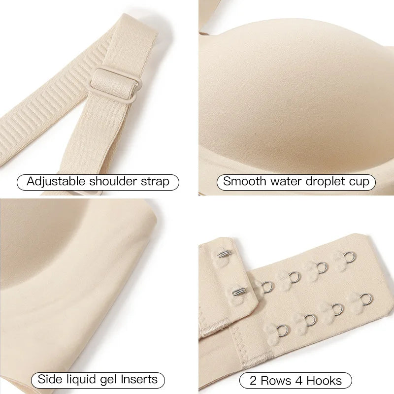 Women's Deep V Jelly Seamless Bra Wire-Free 3D Soft Support Thin Molding Leopard Print Solid Color Comfortable Bra Underwear