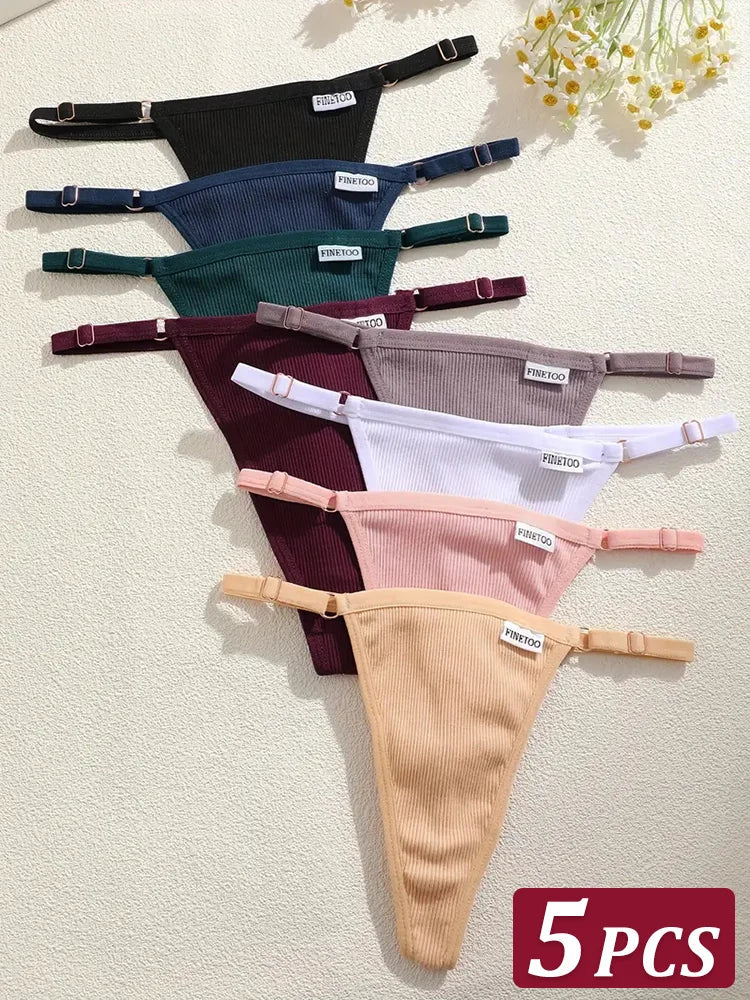 5PCS Women's Panties Cotton Thongs Adjustable Waist Sexy G-String Solid Color Seamless Intimate Female Underpants Lingerie S-XL