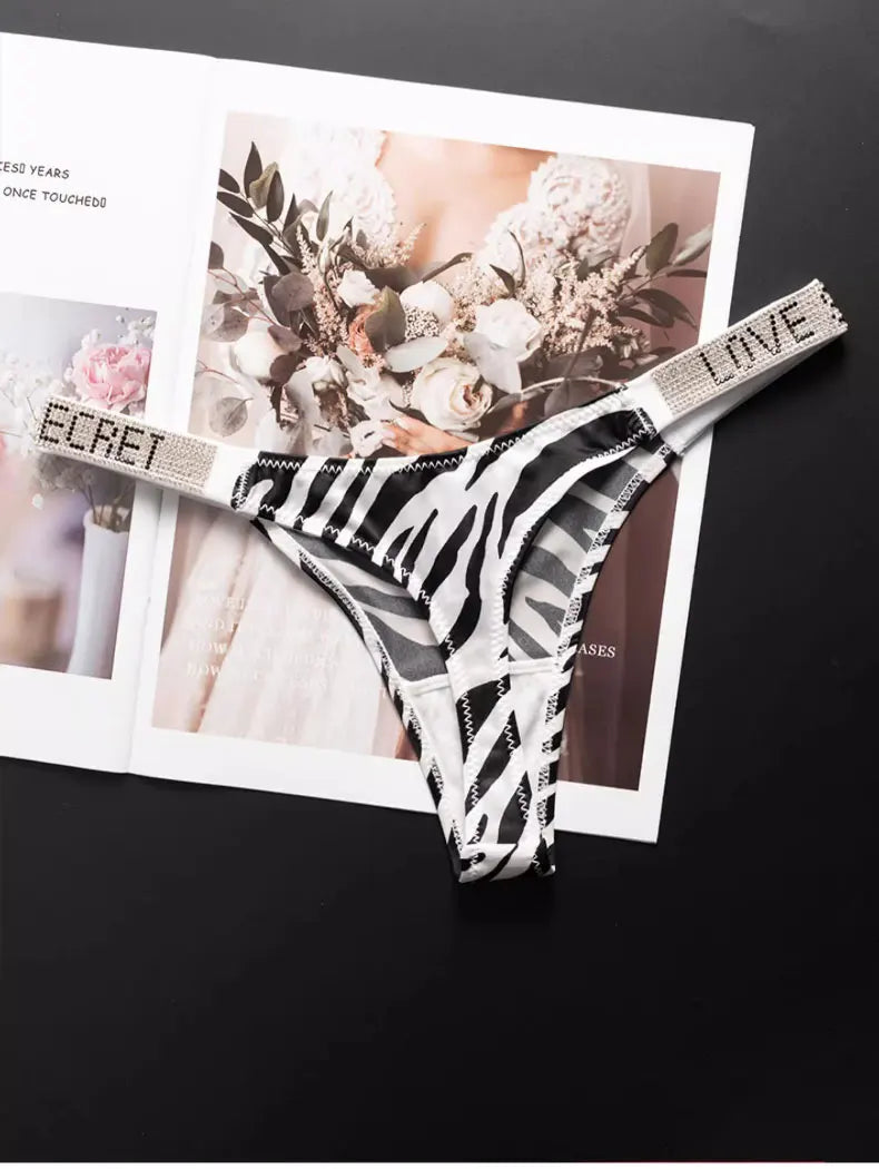 Letter Sexy Panties Women Thongs Rhinestones Diamonds G-string Sports Thong Low Waist Shorts Briefs T-back Fitness S-XL