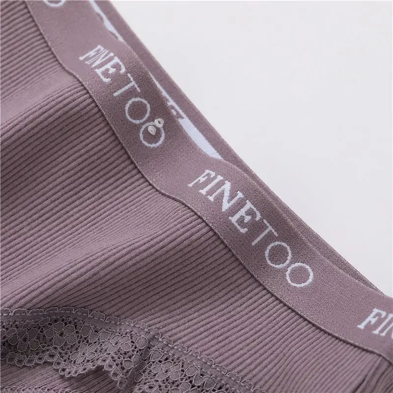 FINETOO 2Pcs/Set Women Cotton Brazilian Panties Plus Size M-2XL Lingerie Sexy Lace Underwear Low Rise Girls Intimates Underpants