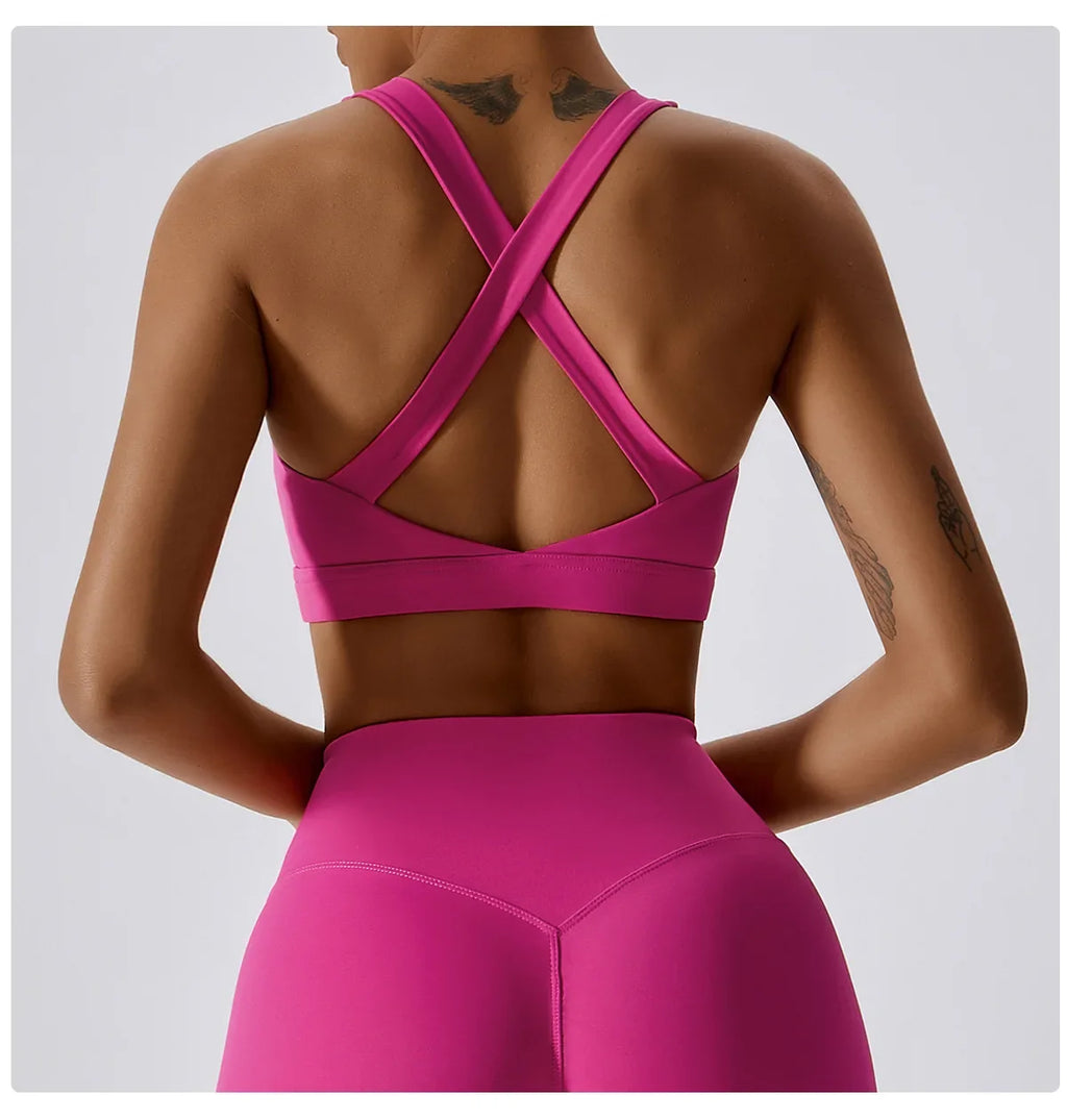 Crossed Shoulder Strap Yoga Bra Chest Pad Running Sports Bra Gym Top Women Stretch Pull Up Underwear Women Vest Fitness Tank Top