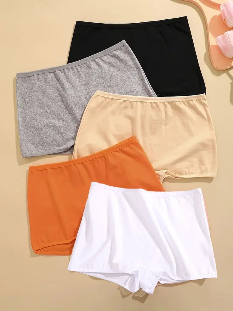 5Pcs Women's Cotton Underwear Boxers Seamless Sports Panties Female Solid Color Briefs Cozy Lingerie Intimate Underpants XS-XL