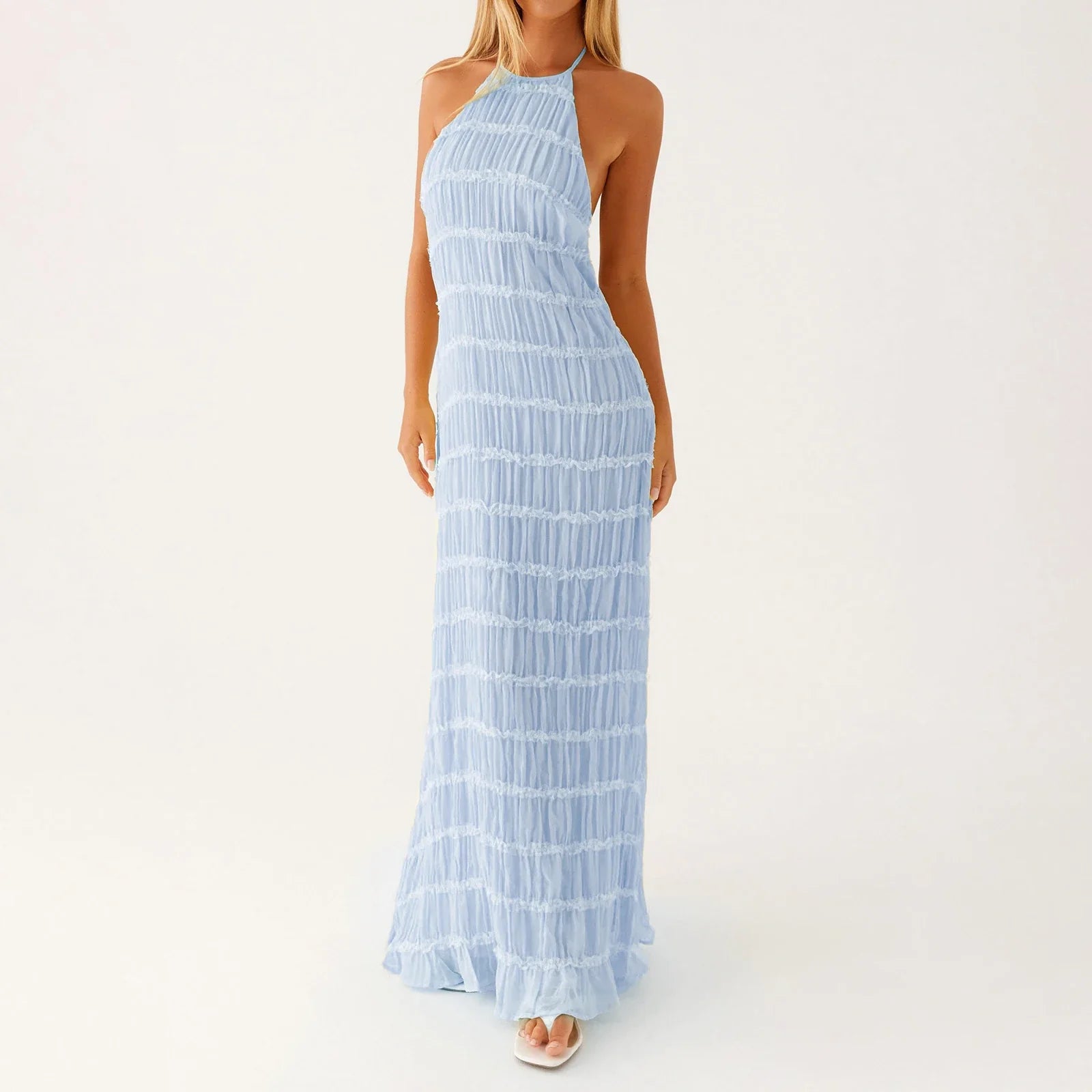 Women Ruched Cocktail Dress Elegant Party Bodycon Dresses Female Long Dress Summer Sleeveless Backless Solid Dress Vestidos