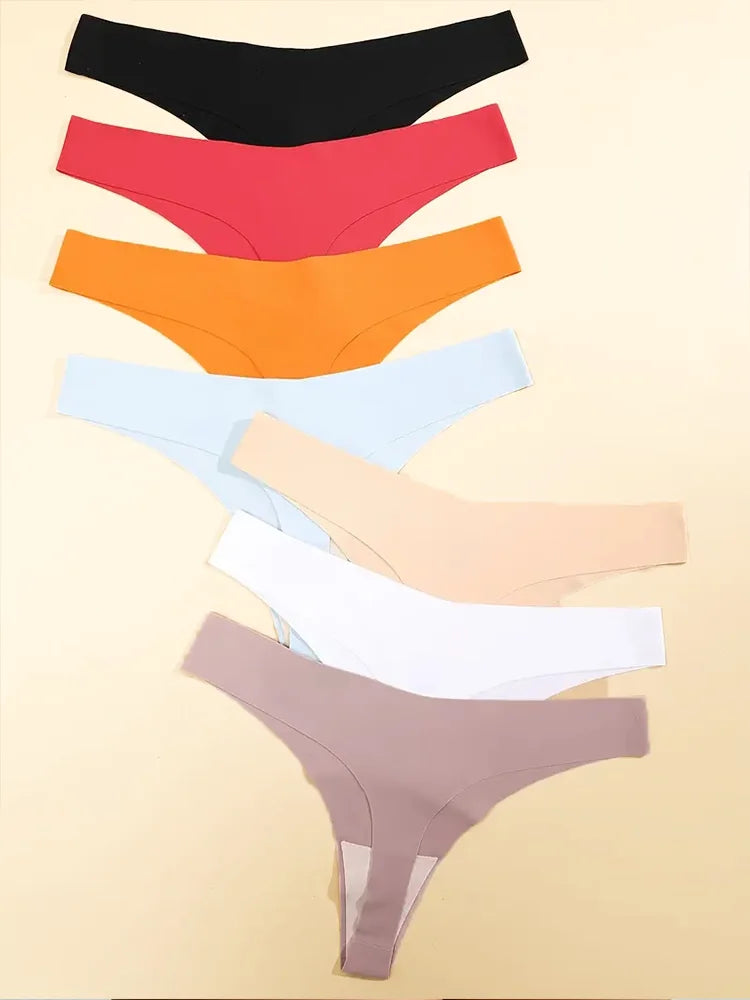 7PCS/Set Seamless Ice Silk Panties Women V-Waist Underwear Sexy Sports Briefs Panties Female Soft Ultra-thin Lingerie G-string