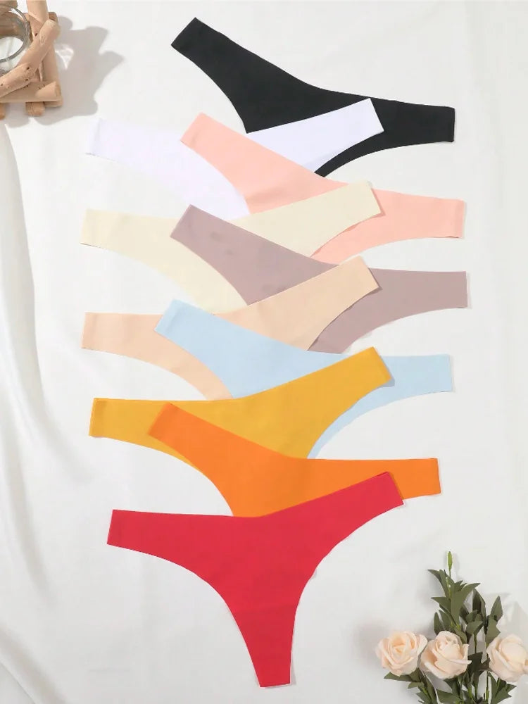 10PCS/Set Seamless Ice Silk Panties Women V-Waist Underwear Sexy Sports Briefs Panties Female Soft Ultra-thin Lingerie G-string