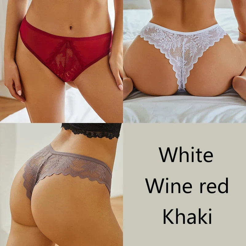 3Pcs/set Lace Thongs Women Sexy Low-Rise G-string Panties S-XL Floral T-Back Underpants Ladies Lace Bikini Underwear Lingerie