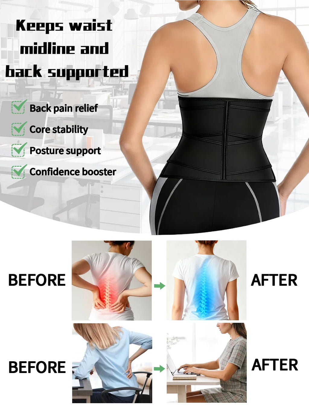 Women's Waist Trainer, Waist Tightening Bodywear Zipper Shapewear Belt, Slimming Fitness Black Shapewear