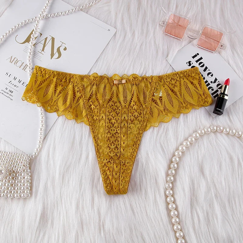Hollow Out Lace Sexy Girls G String Panties Women Briefs Transparent Thong Thin Underwear Female Low Waist Lingerie Size S-XL
