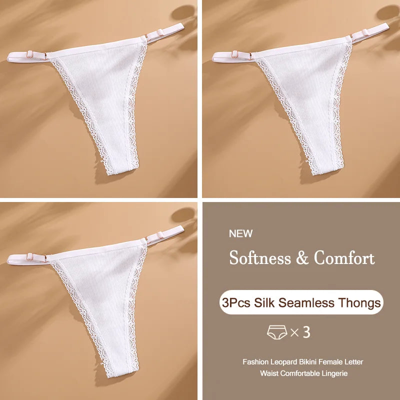 3Pcs/Set Cotton G-String Sexy Women Thong Adjustable Belt Seamless Panties Breathable Low Waist Lingerie Female Soft Solid Color