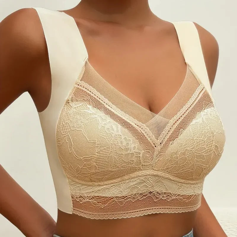 L-5XL Contrast Lace Wireless Bras For Womens Lingerie Top Female Lace Bra Underwire Plus Size Brassiere Perspective Sexy Bras