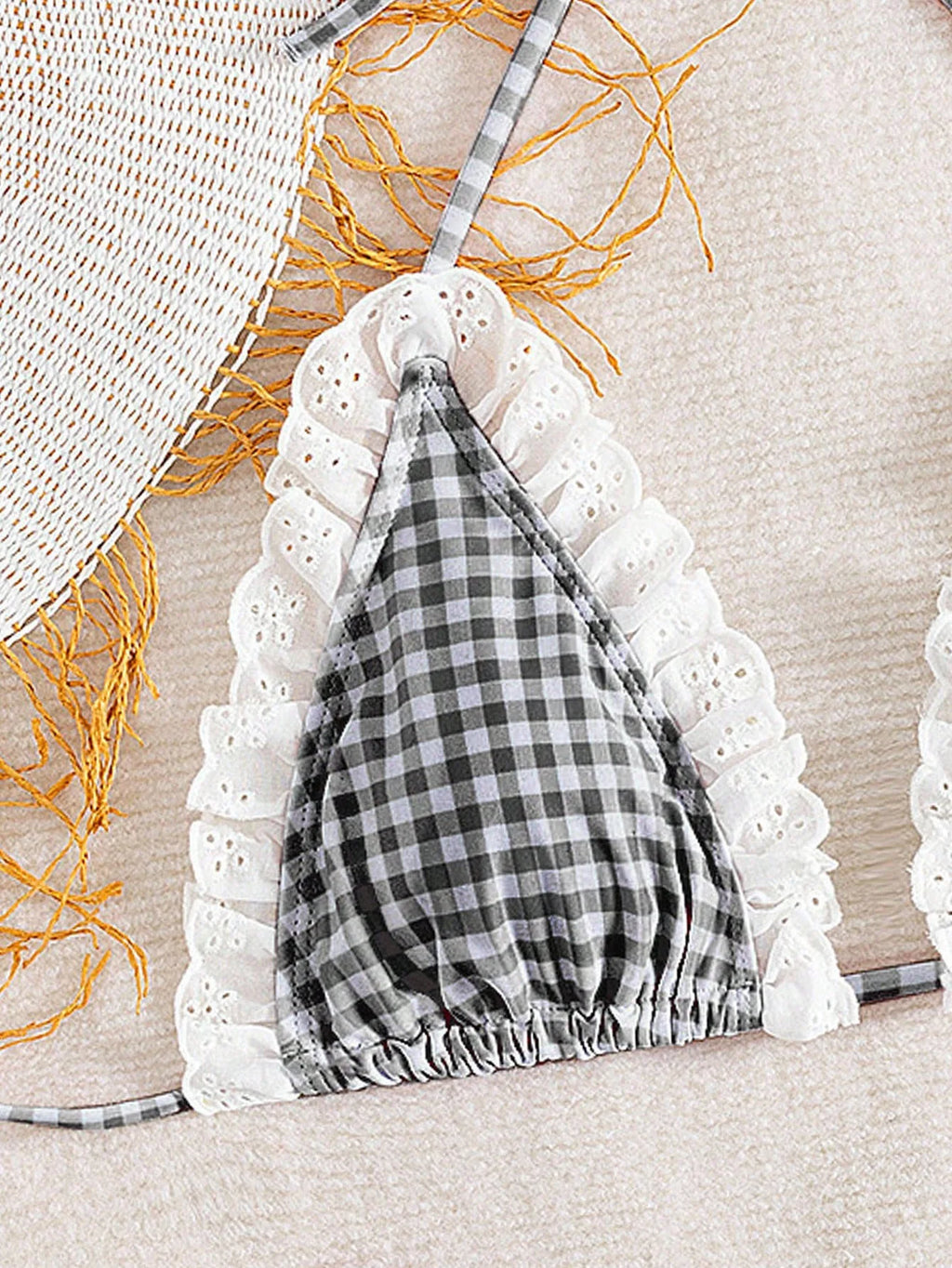 Cute Pink Plaid Print Micro Bikini 2026 Women Ruffles Lace Patchwork Push Up High Waist Swimsuit Bathing Suit Holiday Swimwear