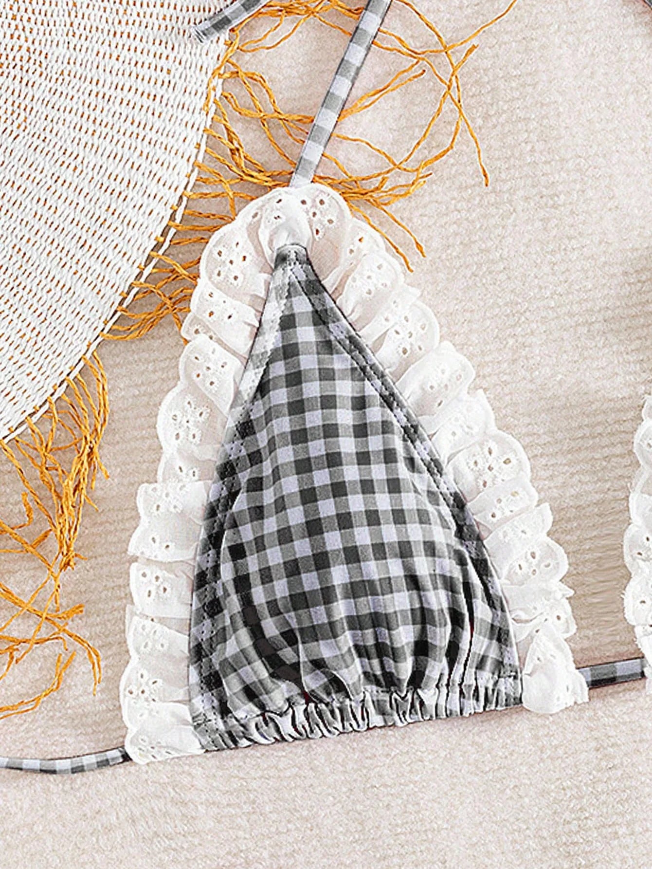 Cute Pink Plaid Print Micro Bikini 2026 Women Ruffles Lace Patchwork Push Up High Waist Swimsuit Bathing Suit Holiday Swimwear