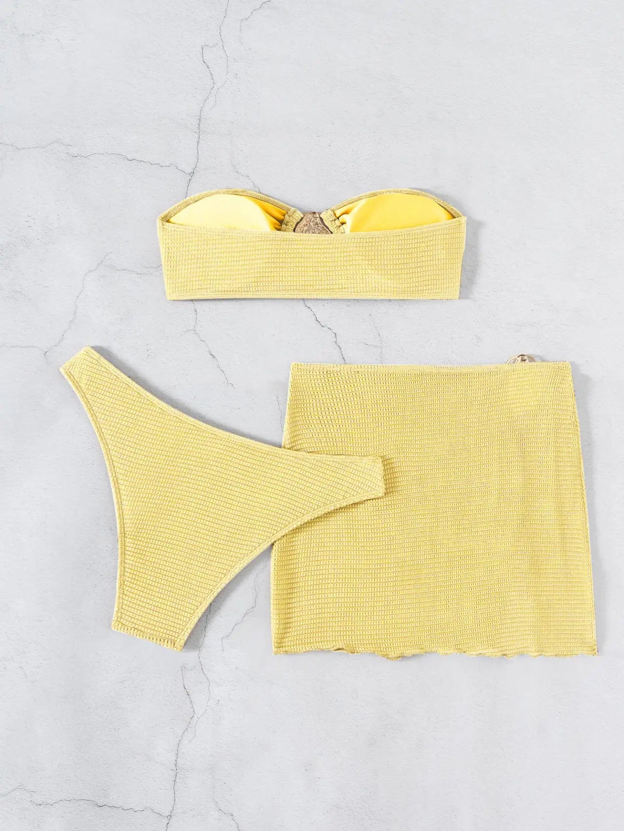2026 New Sexy Bandeau Bikini Women Metal Water Droplet Ornament Push Up Mesh Skirt 3 Piece Swimsuit Beach Bathing Suit Swimwear